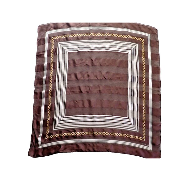 Echo Silk Scarf Brown Gold Chain White Stripe MCM Pattern 35" x 33" Mid Century - Picture 4 of 7